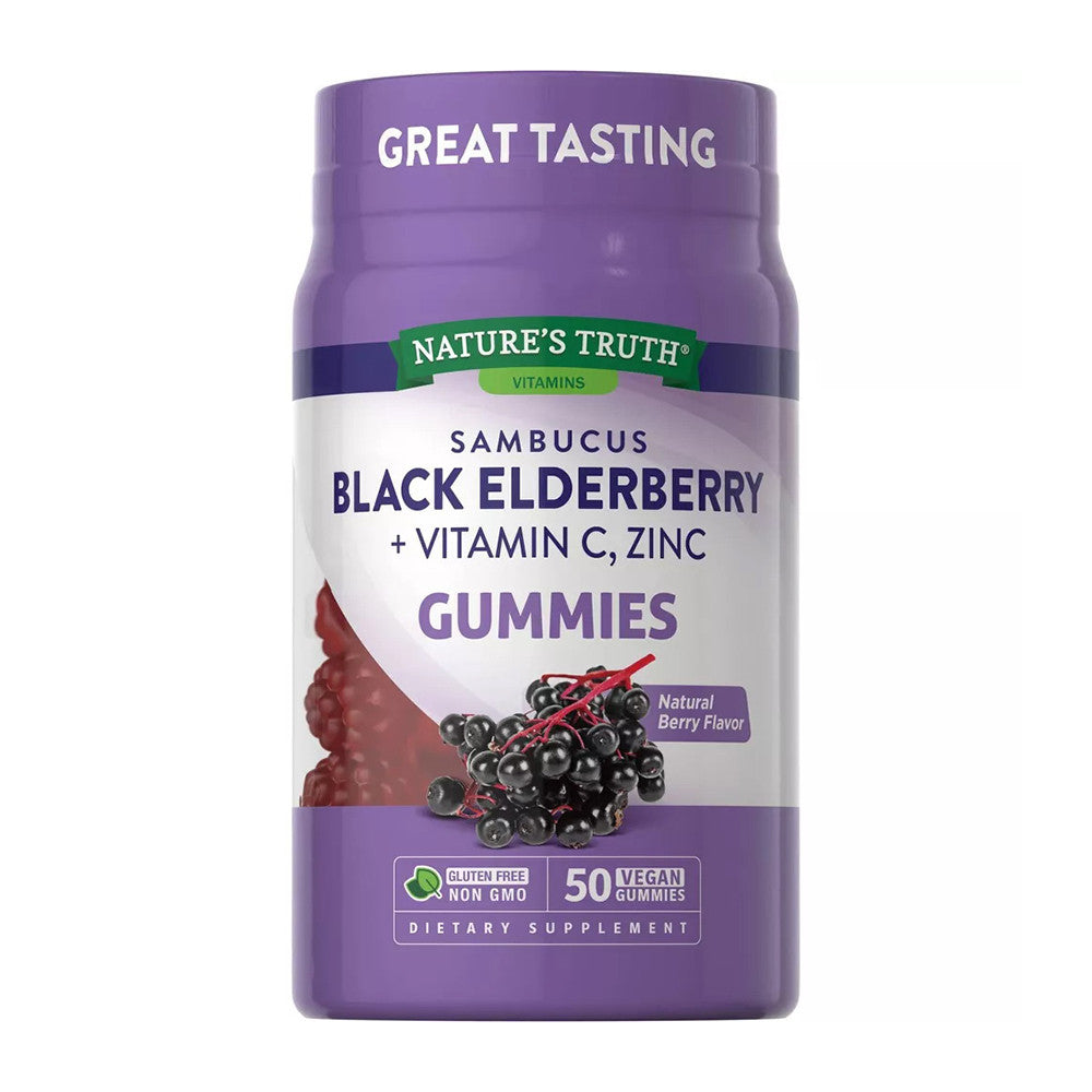 Natures Truth Sambucus Black Elderberry Vitamin C, Zinc Gummies, 50 Ea